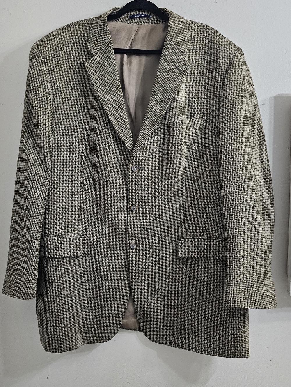 Vintage Lauren Ralph Lauren 100% Wool Beige/Brown Houndstooth Blazer Men's XL